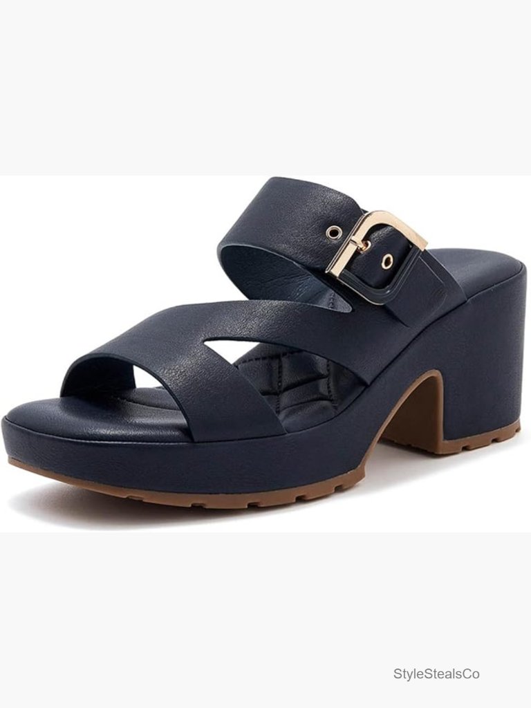 Platform Chunky Heel Square Open Toe Mules Sandals Fashion Block Heel Lug Sole